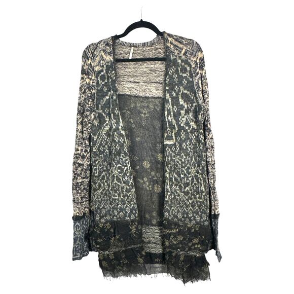 Free People Boho Mixed Material Pattern Long Sleeve Cardigan Topper Size Medium - Picture 1 of 6